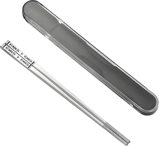Metal Chopsticks Reusable 1 Pair Stainless Steel Travel Chopsticks Dishwasher Safe Square Lightweight Non-Slip Chop Sticks with case(Silvery)