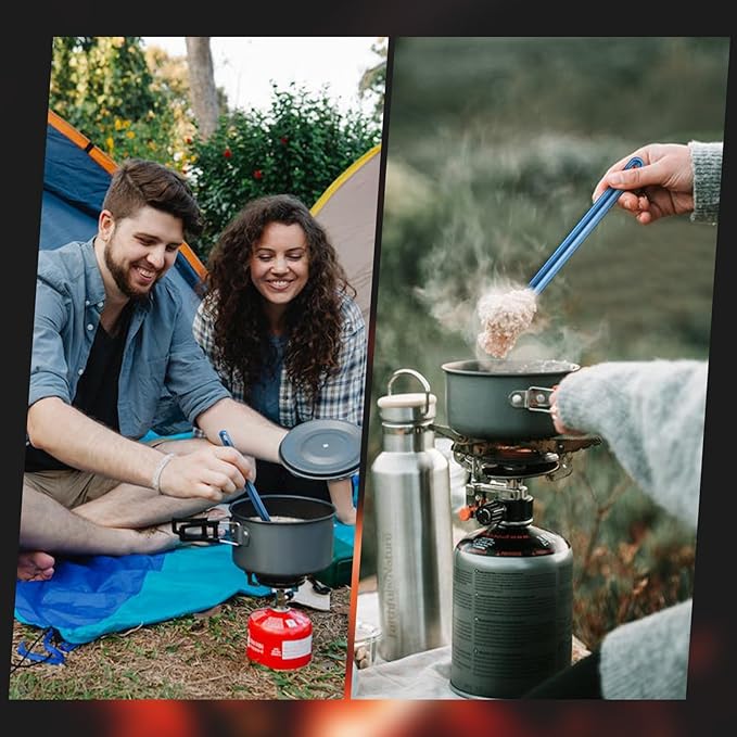 4 Pieces Titanium Long Handle Spork and Spoon Ultralight Portabale Flatware 8.7 Inch Soup Spoon Camping Spork for Outdoor Camping Backpacking Hiking Travel Picnic Tableware (Blue)