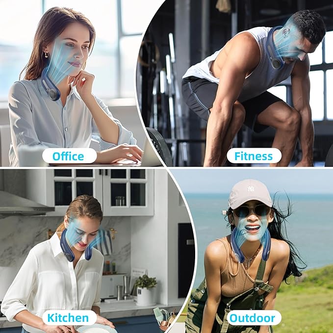 Portable Neck Fan,Gift Ideas,Personal Wearable Bladeless Fan,360° Cooling,LED Display,4-Speeds,6000mAh Rechargeable,Powerful Wind,Outdoor Travel Camping,Birthday Gifts for Men Women Dad Mom (Blue)