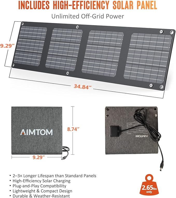 AIMTOM 200W Portable Power Station with 30W Solar Panel Bundle – 173Wh Lithium Battery, 250W Peak AC, USB-A, USB-C and 12V DC Outputs, High-Efficiency Solar Generator for Camping RV Emergency Backup