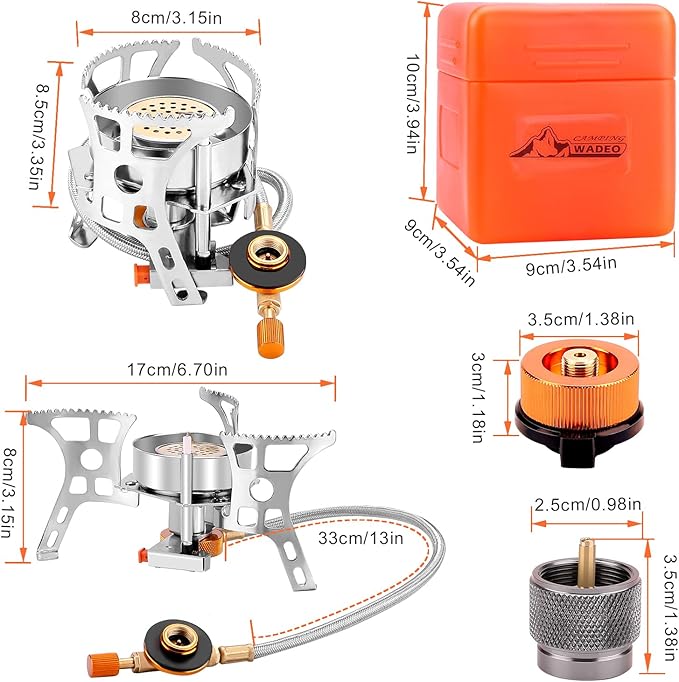 WADEO 3900W Windproof Camping Stove, Camping Gas Stove with Piezo Ignition, Backpacking Stove Portable Camping Stove with Two Fuel Canister Adapter for Outdoor Backpacking Hiking and Picnic