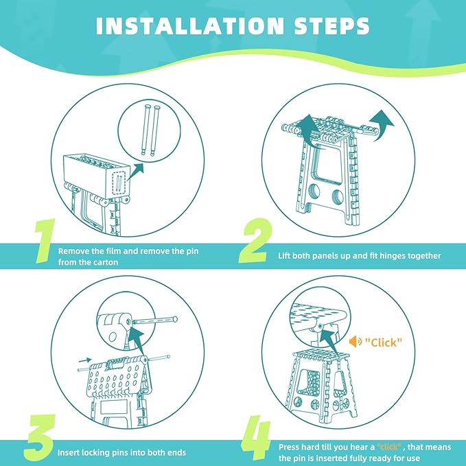 ACSTEP Folding Step Stool 17.5 Inch Heavy Duty Step Stool Foldable for Adults and Kids, Collapsible Stepping Stool with Handle, Non Slip Folding Stools for Kitchen Hold Up to 400lbs (Black 1PC)