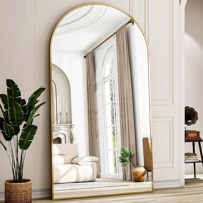 77" x 38" Arched Full Length Mirror with Gold Aluminum Frame - Oversized Floor Mirror for Bedroom, Living Room & Gym - Wall Mounted/Standing/Leaning Design