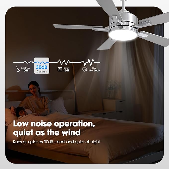 Ceiling Fan with Light, 42" Modern Low Profile Ceiling Fan with Light, DC Reversible Motor, Smart APP & Remote Control, Whisper Quiet, Dimmable LED for Bedroom/Living Room