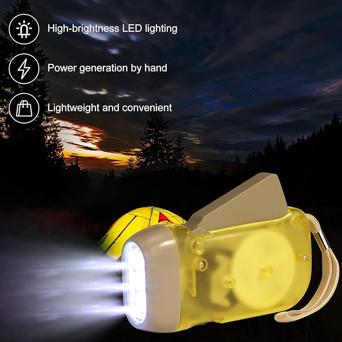 Mudder 24 Pieces Hand Crank Flashlight with LED Self Powered Charging Torch Dynamo for Camping Emergency(Yellow, Red, Grey, Blue)