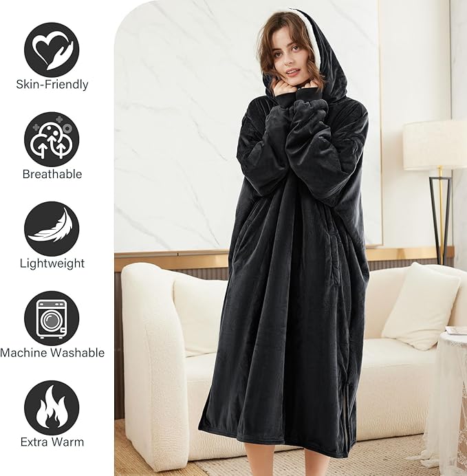 LetsFunny Blanket Hoodie,Oversized Wearable Sherpa Fleece Blanket Sweatshirt,Super Soft Warm Cozy with Giant Pocket,Gifts for Women Men Adults Teenagers Kids, One Size Fits All