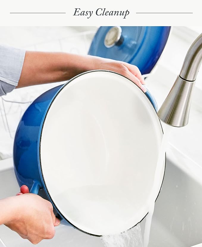 Merten & Storck 7QT Round Dutch Oven Casserole Pot with Lid, European Crafted Enameled Iron Stockpot, Induction & All Cooktops, Braising, Stews, Roasting, Slow Cooking, Sourdough, Caribbean Blue