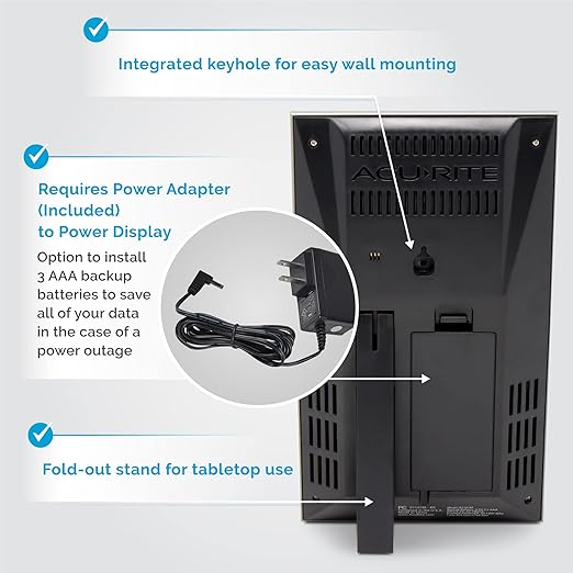 AcuRite Digital Vertical Weather Forecaster with Indoor/Outdoor Temperature, Humidity, and Date and Time (01121M) , BLACK