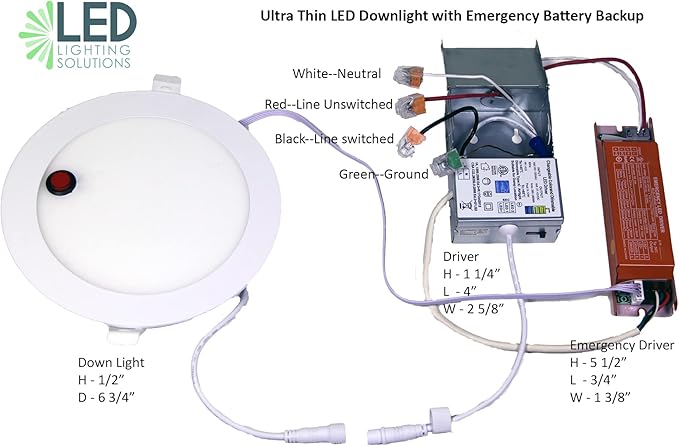 LED & Lighting Solutions LED 4" Dimmable, Ultra-Slim LED Recessed Downlight w/90 Min Emergency Battery Backup, 9w, CCT Selectable 2700K-6000K, 720 lumens, 80 CRI, UL/ETL/IC/Damp Rated, Energy Star