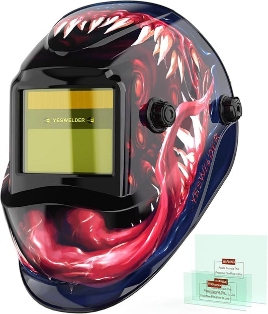 YESWELDER Auto Darkening Welding Helmet, Blue Light Blocking, 1/1/1/1 True Color Solar Powered Welding Hood with 2 Arc Sensors, Wide Shade 3.5/9-13 Welder Mask for TIG MIG ARC and Grind