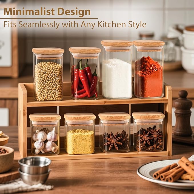 12 Pack 8 oz Square Glass Spice Jars with Lids and Labels – Airtight Small Spice Containers Set, Clear Glass Storage Jars for Seasoning, Spices, Kitchen Pantry Organization