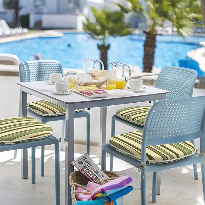 Indoor/Outdoor Chair Cushions 16x17 Inch, Patio Chair Cushions with Ties, All Weather Seat Cushions for Patio Furniture Home Garden Chair Use, Set of 2,Stripe Onyx