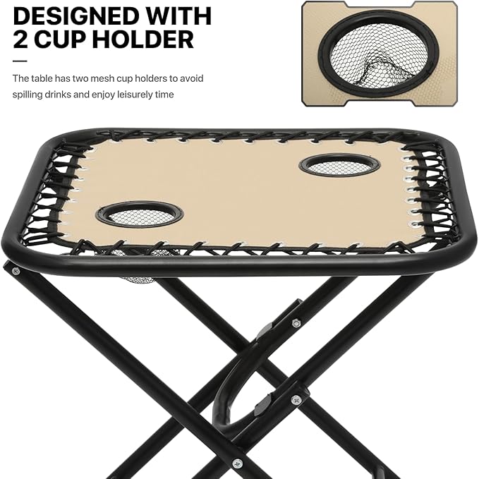 MoNiBloom 3 Pieces Cozy Lounge Chairs Table Set for Outside, Adjustable Folding Zero Gravity Recliners for Patio Beach Pool Yard Camping, 330lbs Capacity - Cream