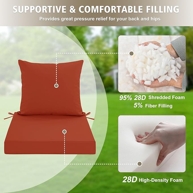 Outdoor Chair Cushions, Waterproof Outdoor Cushions for Patio Furniture w/Fade-Resistant, Removable & Machine-Washable Covers, 19x19 Inch, Ideal for Seat in Gardens/Porch – Set of 1/2/4, Rust