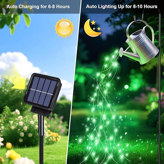 ANGMLN Green Solar String Lights Outdoor, 200 LEDs 8 Modes Waterfall Fairy Bunch Lights Outdoor Waterproof, Green Halloween Decor, Christmas Tree, St Patrick Decorations for Outside Tree Yard