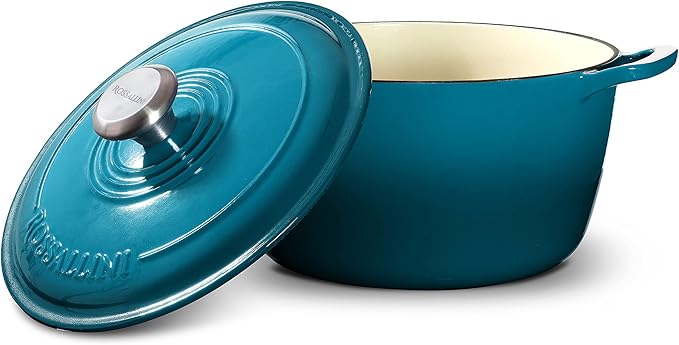 Signature Enameled Cast Iron Dutch Oven, Non-Stick Serving Pot with Tight Fitting Lid for Perfect Roasting, Baking, Sauteing, and Bread Making | 13.5Q (12.7L) - Ocean Blue