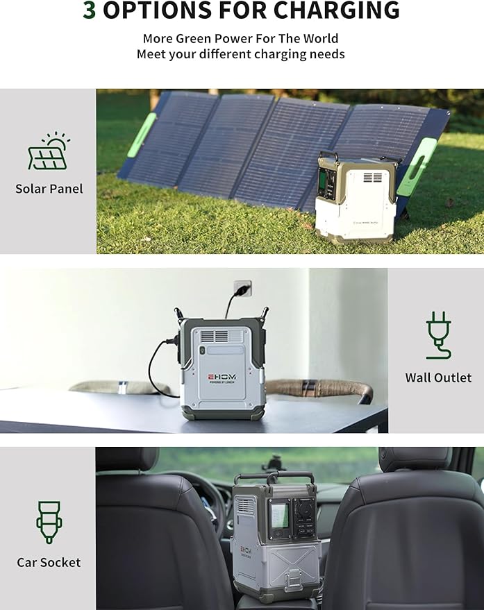 EHOM Portable Power Station, EP600-2 512Wh LiFePO4 EVE Battery Solar Generator Home Backup 120V AC/5521/USB/Car/Wireless, 600W (Peak 1200W) Power Supply as Emergency Generator for Home Outdoor Camping