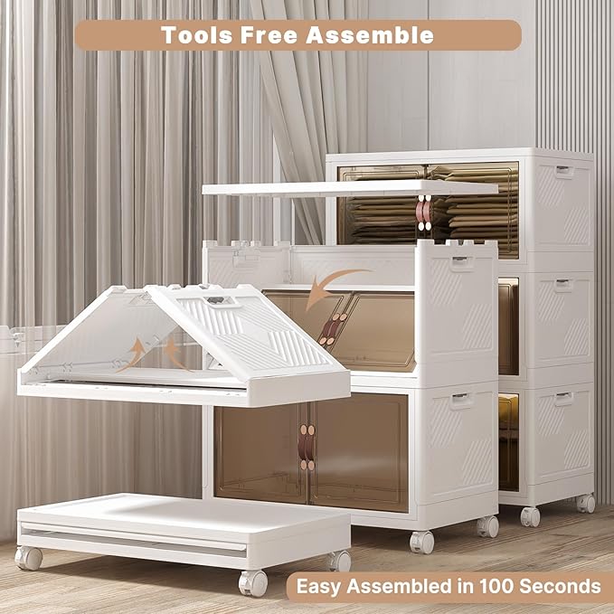 Extra Large Stackable Storage Binswith lids & Wheels, Foldable Collapsible Closet Organizers,504QT-168QT/42GAL*3Pack Plastic Containers with door & drawers for bedroom Dorm