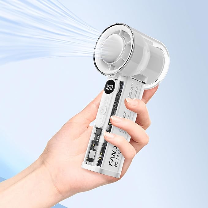 Portable Handheld Fan,Adjustable Speed(1-100),Rechargeable Personal Fan with Ice Cooler and LED Display,Portable Cooling fan for Travel/Camping/Outdoor (white)