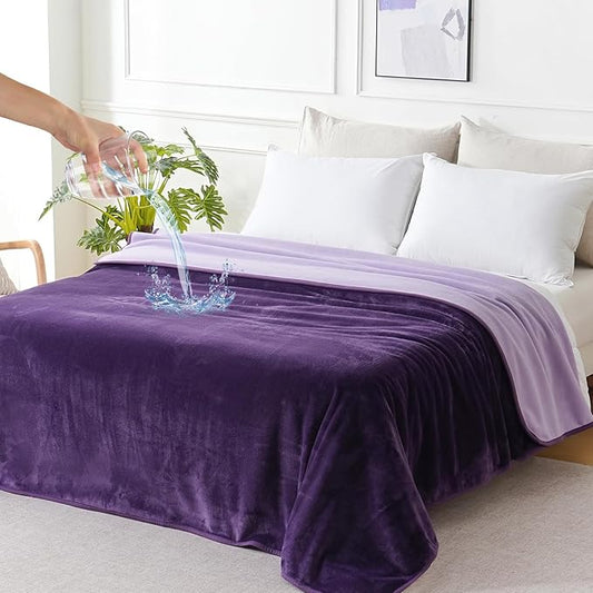 SOCHOW Waterproof Blanket for Bed Sofa Couch, Water Resistant Blanket Washable 80"x90", Reversible Leakproof Bed Cover for Adults Elderly Pets, Deep Purple & Light Purple