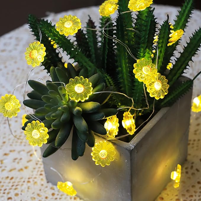Sunflower String Lights Spring Fairy Lights, 30 LED Copper String Lights with Remote Control & Battery Operated Novelty Decorative Lights for Christmas, Bedroom Plants, Spring Decor (Sunflower)
