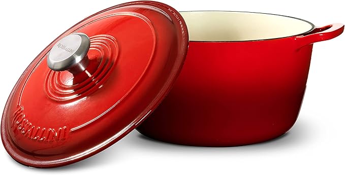 Signature Enameled Cast Iron Dutch Oven, Non-Stick Serving Pot with Tight Fitting Lid for Perfect Roasting, Baking, Sauteing, and Bread Making | 4.5Q (4.2L) - Red
