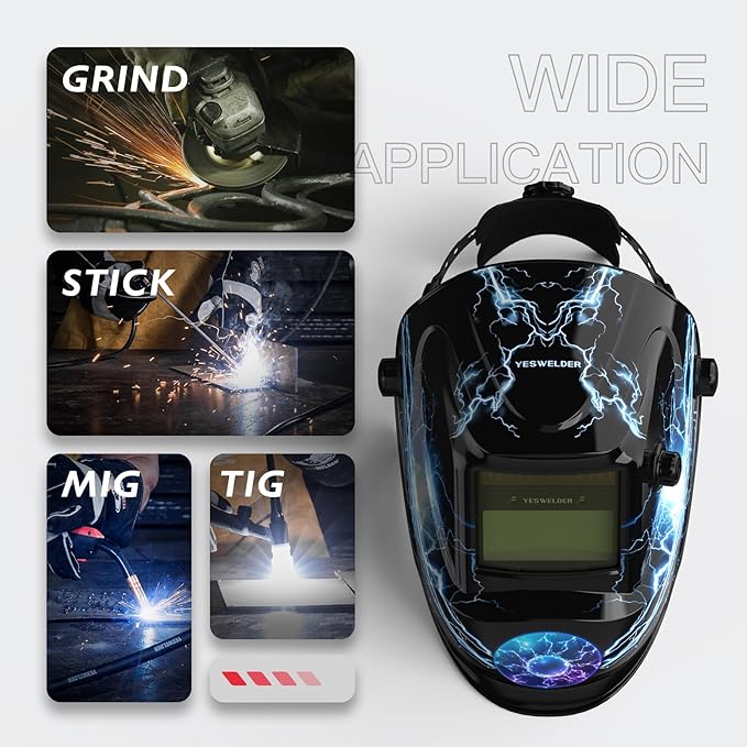 YESWELDER Auto Darkening Welding Helmet, Blue Light Blocking, 1/1/1/1 True Color Solar Powered Welding Hood with 2 Arc Sensors, Wide Shade 3.5/9-13 Welder Mask for TIG MIG ARC and Grind