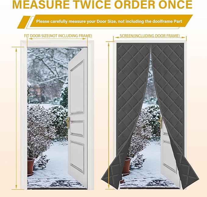 Insulated Door Curtain Fit 36"x82" - Magnetic Thermal Cover for Winter - Winter Door Insulation to Keep Warm Air In & Cold Air Out