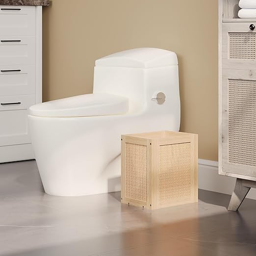 Retro Office Trash Can, Iron and Wood Combination Bedroom Garbage Can, Rectangular Design Wastebasket with Handle, Industrial Style Trash Can for Home Office, 4.5 Gallon (Natural Color)