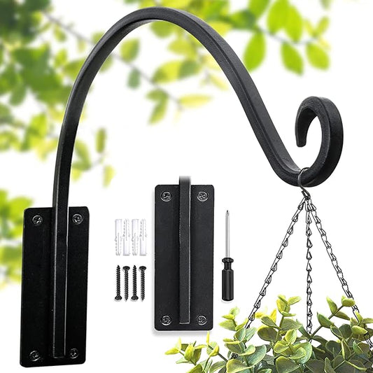 Heavy Duty Plant Hanger Bracket (16"/Black) Outdoor Hand-Forged Hanging Plant Bracket Durable and Stable Bird Feeder Hanger
