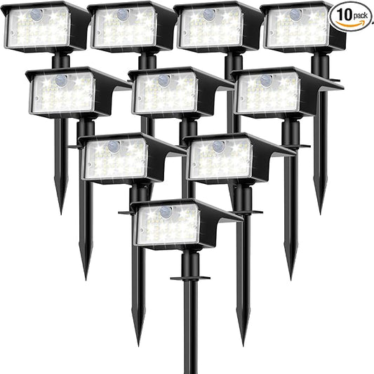 nipify Solar Spot Lights Outdoor Motion Sensor, [10 Pack/62 LED] 3 Modes Solar Spotlights Outdoor Waterproof IP65, 2-in-1 Solar Landscape Lighting Yard Lights for Garden Patio Walkway, Cool White