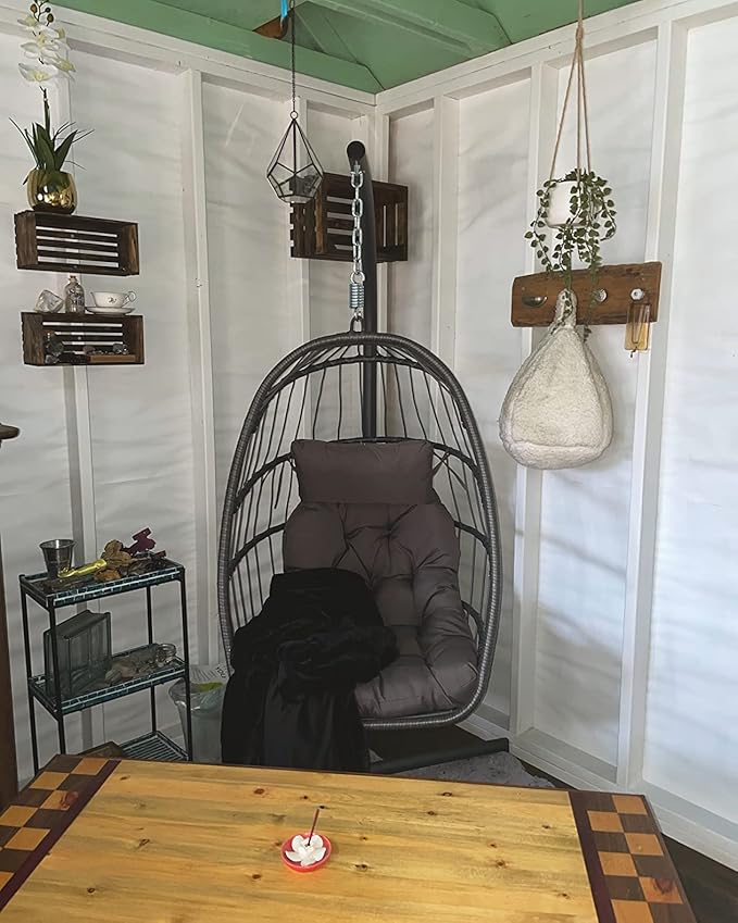 Yechen Indoor Outdoor Egg Hanging Chair with Stand, Patio Wicker Swing Egg Chair Indoor Swinging Chair Outdoor Hammock Egg Chair 350lbs Capacity for Patio Bedroom Balcony, Charcoal Grey (EG-001)