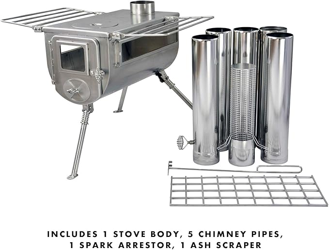 Winnerwell Woodlander Double-View Large Tent Stove | Portable wood Burning Tent Stove for Tents, Shelters, and Camping | 1500 Cubic Inch Firebox | Stainless Steel Construction | Includes Chimney Pipe