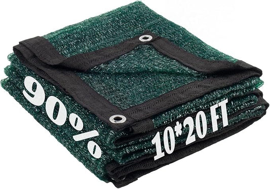 LOVE STORY 10x20FT 90% Green Garden Shade Cloth, Sun Shade Cover Net Mesh Tarp with Grommets, Sunblock Net for Garden,Greenhouse,Plants and Patio
