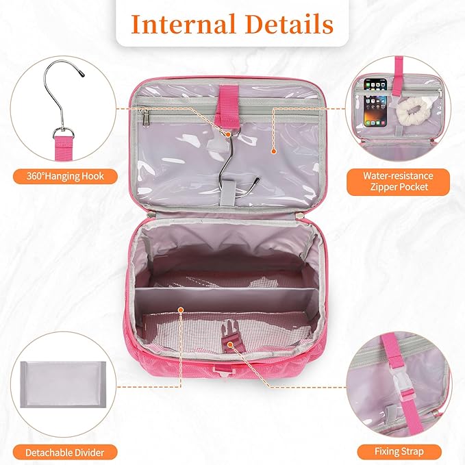 CUBETASTIC Shower Caddy Portable Mesh Shower Tote for Bathroom, Gym, Travel, Camping - Quick Dry Hanging Organizer Toiletry Bag with Handle for College Dorm Room, Men & Women (A# Hot Pink, 9.8")