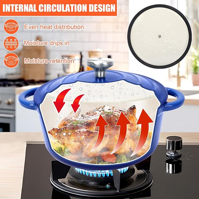 Nonstick Enameled Cast Iron Cookware Set, 7-Pcs Pots and Pans with Lid, Skillet, Frying Pan, Saucepan & Dutch Oven for All Stovetops, PFA Free - Ideal for Sourdough Bread Baking, Cobalt Blue