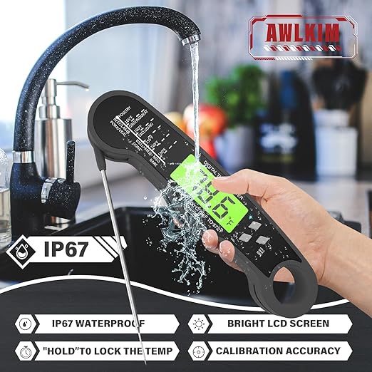 Digital Meat Thermometer - Fast Instant Read Food Thermometer, Waterproof Kitchen Thermometer with Backlight & Hold Function for Cooking, Candy Making, Outside Grill