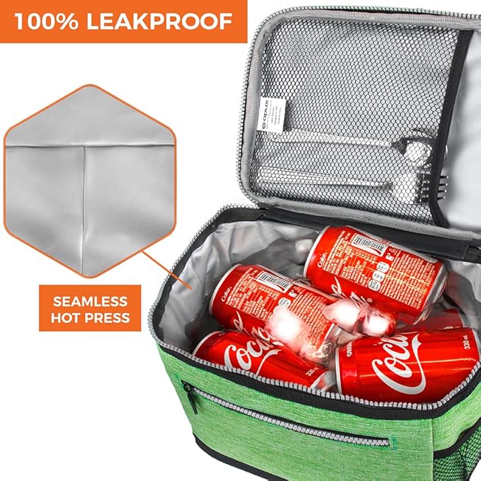 opux Insulated Lunch Box Men Women, Lunch Bag for Work School, Leakproof Soft Cooler Tote Adult, Large Lunch Pail Kids Boys Girls, Picnic Beach Food Bag with Shoulder Strap, Heather Green