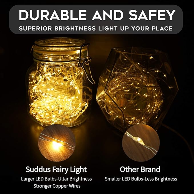 suddus 66ft 200 LED Outdoor String Lights, Warm White Christmas Fairy Light Battery Operated with Remote, Led Twinkle Lights for Bedroom, Dorm, Patio, Tapestry, Backyard, Garden, Xmas, Party, Indoor