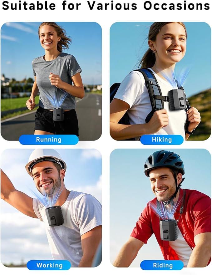 2025 Smart Portable Rechargeable Fan with LED Light & 25H Runtime, 4-Speed 9200RPM Turbo Cooling Personal Waist Fan, Wearable Neck & Belt Clip for Camping, Outdoor, Hiking - Black