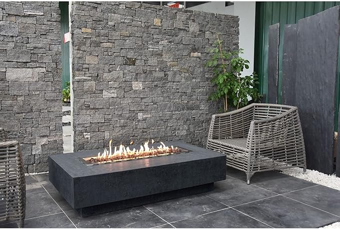 Elementi | Hampton Gas Fire Pit Cast Concrete 56" Rectangular Fire Table, Outdoor Fire Pit Electronic Ignition | Canvas Cover, Lava Rock Included | Dark Gray (Propane Gas)