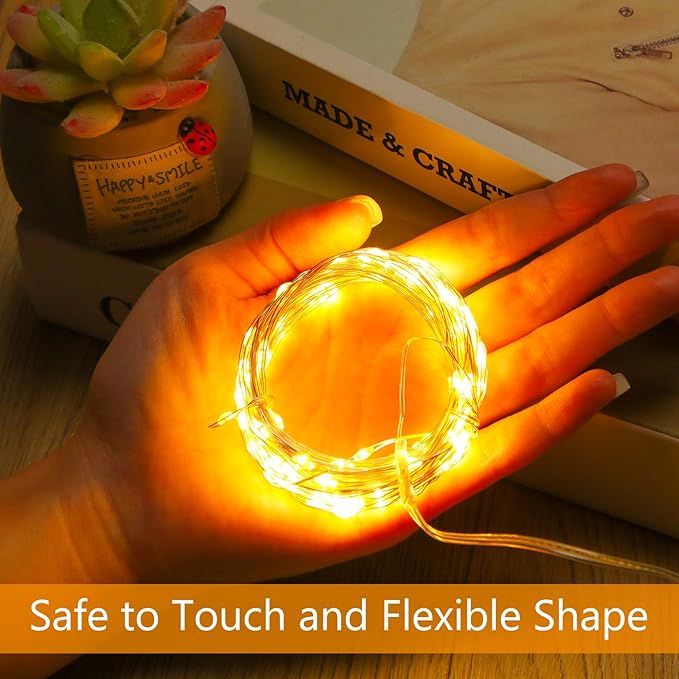 Macarrie 20 Pcs USB String Lights 33 ft 100 LED Fairy Lights Powered String for Christmas Indoor Outdoor Wedding Party Tree Home Festival Garden Decoration (Warm White)