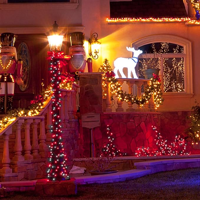 LJLNION 300 LED Christmas Lights, Extra Long 98.5FT Xmas String Lights Outdoor Indoor, 8 Lighting Modes, Plug in Waterproof Fairy Lights for Wedding Party Bedroom Garden Decorations (Red & White)