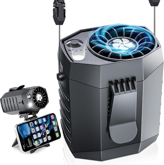 2025 Smart Portable Rechargeable Fan with LED Light & 25H Runtime, 4-Speed 9200RPM Turbo Cooling Personal Waist Fan, Wearable Neck & Belt Clip for Camping, Outdoor, Hiking - Black with Bracket