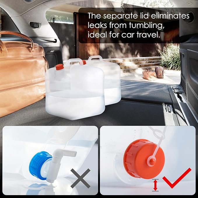 Collapsible Water Container Jug with Spigot, 2 Packs 5.3 Gallon BPA Free Camping Water Storage Carrier for Outdoor Hiking Backpacking & Emergency Survival Kit, Foldable Portable Canteen