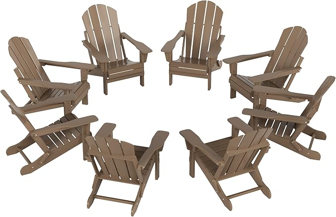 WestinTrends Malibu Malibu Outdoor Folding Poly Adirondack Chair (Set of 8), Weathered Wood