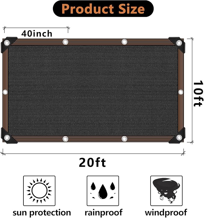 QLOFEI Shade Cloth for Patio, 80-90% Sunblock Shade Sails for Garden Pergola Outdoor, Sunshade Neting with Grommets for Kennel Chicken Coop Lawn Easier to Hang Cover, 10x20 FT