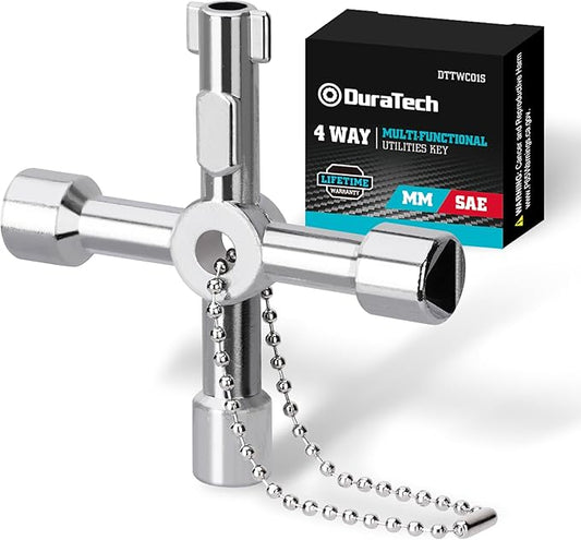 DURATECH 4 Way Utilities Key, Multi-functional Water Key, 1-Pack, for Valve, Faucet, and Spigots