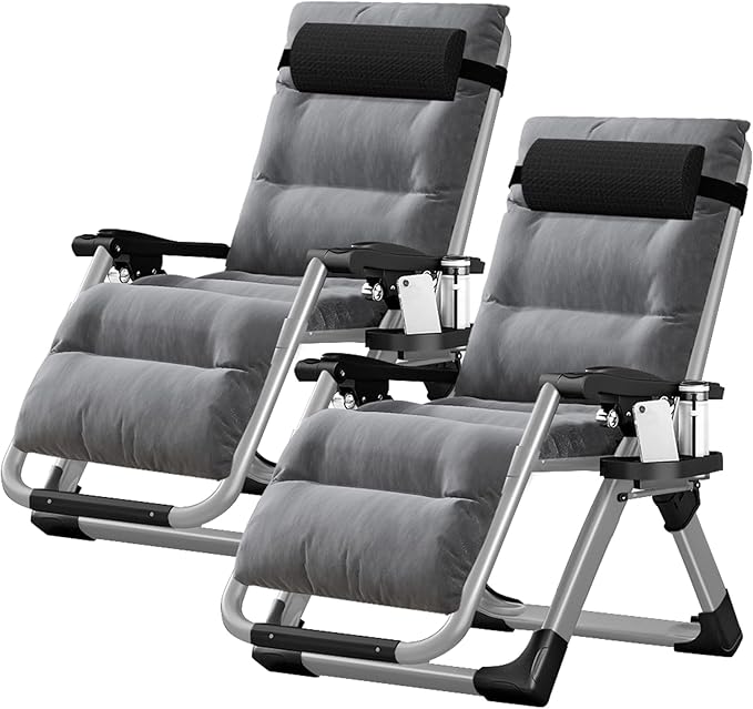 NAIZEA Padded Zero Gravity Chair, Folding Outdoor Lounge Chairs, Adjustable Reclining Camping Chairs with Cup Holder, Ergonomic Patio Lawn Chair for Balcony Beach Deck Yard