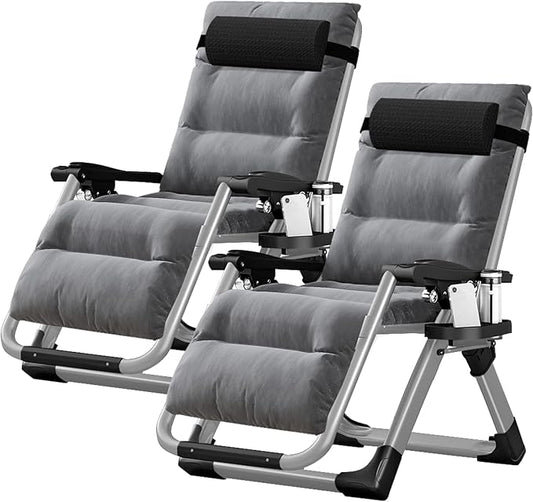 NAIZEA Padded Zero Gravity Chair, Folding Outdoor Lounge Chairs, Adjustable Reclining Camping Chairs with Cup Holder, Ergonomic Patio Lawn Chair for Balcony Beach Deck Yard